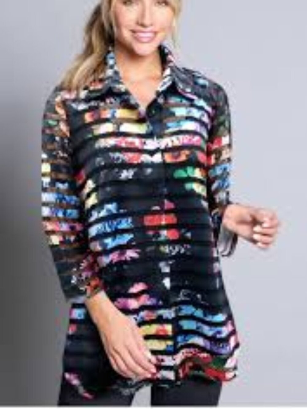 Ali Miles Sz L Wearable Art to Wear Jacket Black Blouse Shirt Top